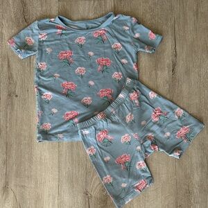 Kyte Baby Short Sleeve & Shorts Bamboo Pajama Set in Peony Size 4T Blue Pink